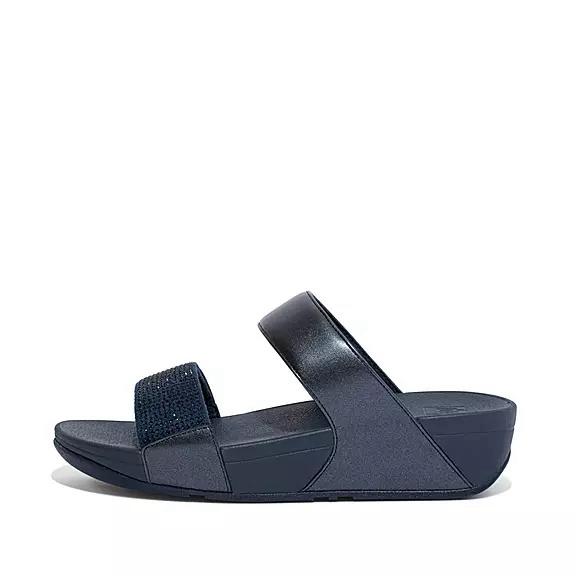 Chaussures À Enfiler Femme Fitflop Lulu Crystal Slides Bleu Marine (VLO528179)